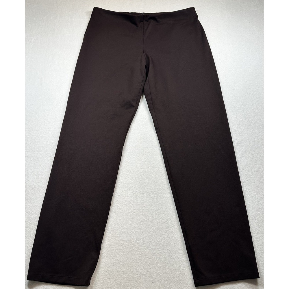 Eileen‎ Fisher Brown Cropped Straight Pants Stretch Crepe Women's Large